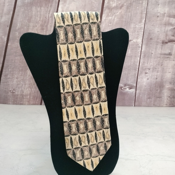Pavone  Silk Necktie Patterned Brown Black Gold Abstract Woven Tie Hand Made - Picture 2 of 10